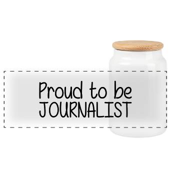 Proud to be Journalist - Panoramic Cookie Jar with Wooden Lid - white - Front