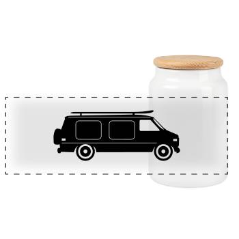 CAMPER BUS Wohnmobil Auto - Panorama Keksdose mit Holzdeckel - Weiß - Vorne