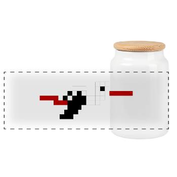Alsace Pixel Stork #tshirtalsace #tshirtcigogne - Panoramic Cookie Jar with Wooden Lid - white - Front