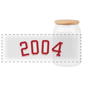 Jahrgang Sport 2004 - Panorama Keksdose mit Holzdeckel - Weiß - Vorne