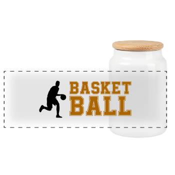 basketball - Panorama Keksdose mit Holzdeckel - Weiß - Vorne