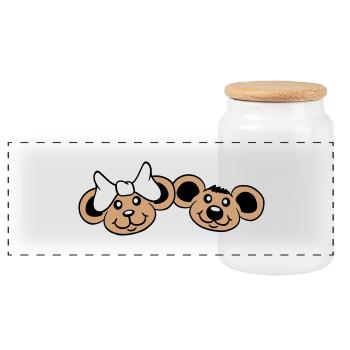 2 Mice Couple Two In Love Valentine's Day Wife Man - Panoramic Cookie Jar with Wooden Lid - white - Front