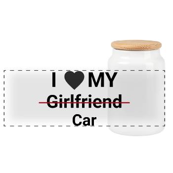 I Love My Car - Panoramic Cookie Jar with Wooden Lid - white - Front