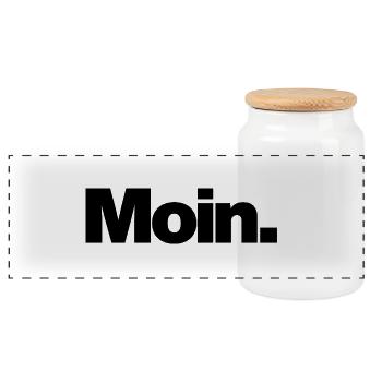 Moin – North German greeting - Panoramic Cookie Jar with Wooden Lid - white - Front