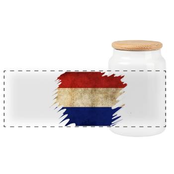 Grunge Dutch Flag Design - Panoramic Cookie Jar with Wooden Lid - white - Front