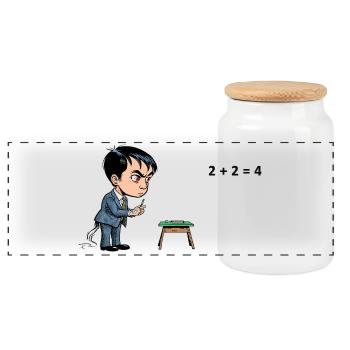 Comic-Schüler bei Rechenaufgabe – Mathe Frust - Panorama Keksdose mit Holzdeckel - Weiß - Vorne