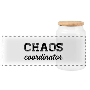 Chaos Coordinator – Funny Office Saying - Panoramic Cookie Jar with Wooden Lid - white - Front