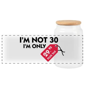Ich bin nicht 30. Ich bin nur 29,99€ plus Steuern - Panorama Keksdose mit Holzdeckel - Weiß - Vorne
