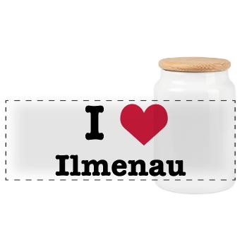 I love (heart) Ilmenau - Panorama Keksdose mit Holzdeckel - Weiß - Vorne