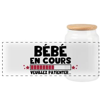 Bébé en cours,grossesse,famille - Boîte à biscuits avec couvercle en bois - blanc - Devant