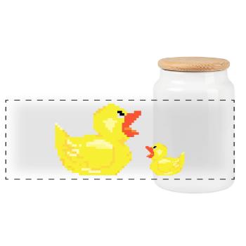 Duck mother with child chicks young gift duck - Panoramic Cookie Jar with Wooden Lid - white - Front