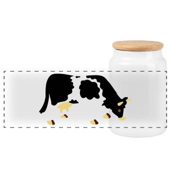 Cow with holes - Panoramic Cookie Jar with Wooden Lid - white - Front