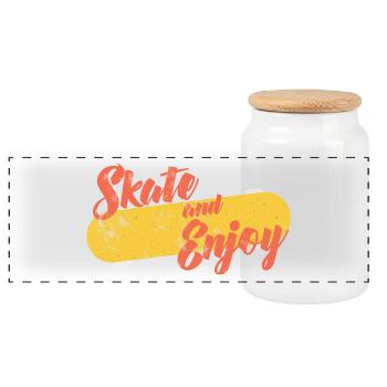 Skater - Skateboard - Geschenk - Skate And Enjoy - Panorama Keksdose mit Holzdeckel - Weiß - Vorne