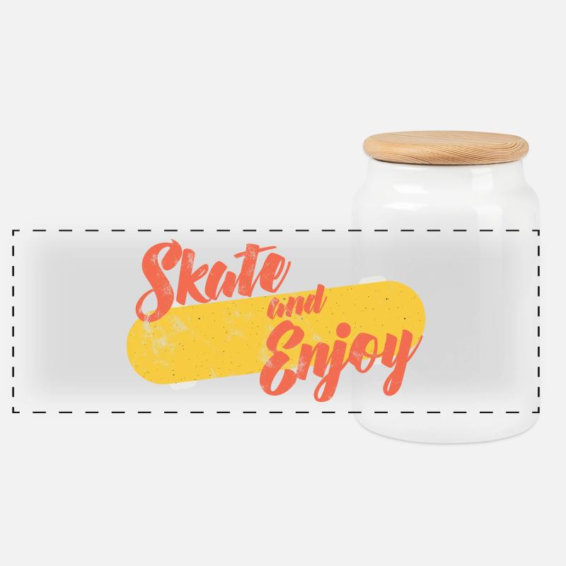 Skater - Skateboard - Geschenk - Skate And Enjoy - Panorama Keksdose mit Holzdeckel - Weiß