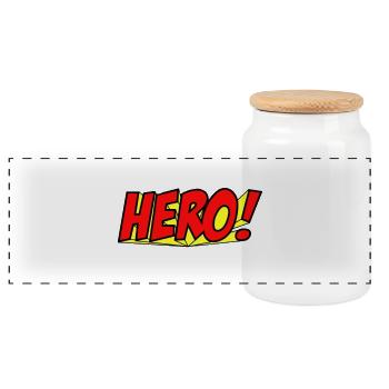 Superhero Comics Story Illustration - Panoramic Cookie Jar with Wooden Lid - white - Front