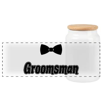Groomsman Best Man Bachelor Hen Night Party Gift - Panoramic Cookie Jar with Wooden Lid - white - Front