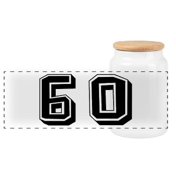 60 JAHRE. 60-jähriges JUBILÄUM. JUBILÄUM 60 JAHRE. 60 - Panorama Keksdose mit Holzdeckel - Weiß - Vorne