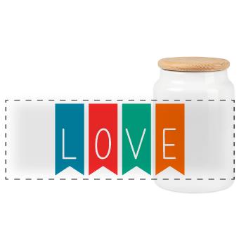 LOVE. COUPLE. JUST MARRIED. Bachelorette party. VALENTINE'S DAY - Panoramic Cookie Jar with Wooden Lid - white - Front