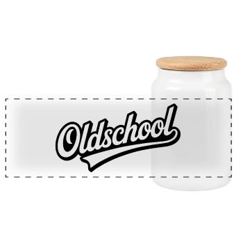 Oldschool - Cooles Logo - Panorama Keksdose mit Holzdeckel - Weiß - Vorne