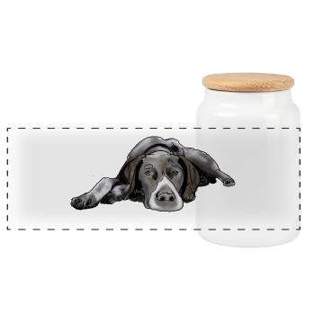 Pointeur German Shorthair - Boîte à biscuits avec couvercle en bois - blanc - Devant