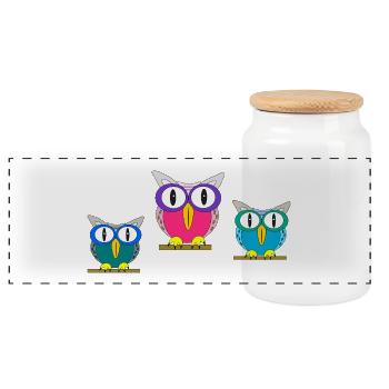 Trio des Chouettes à Lunettes Colorées - Boîte à biscuits avec couvercle en bois - blanc - Devant