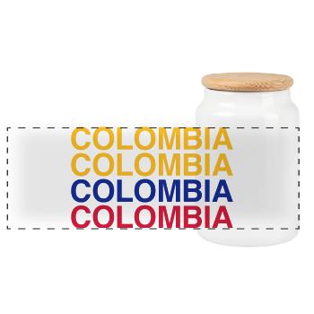 KOLUMBIEN Colombian Flag - COLOMBIA - Panorama Keksdose mit Holzdeckel - Weiß - Vorne