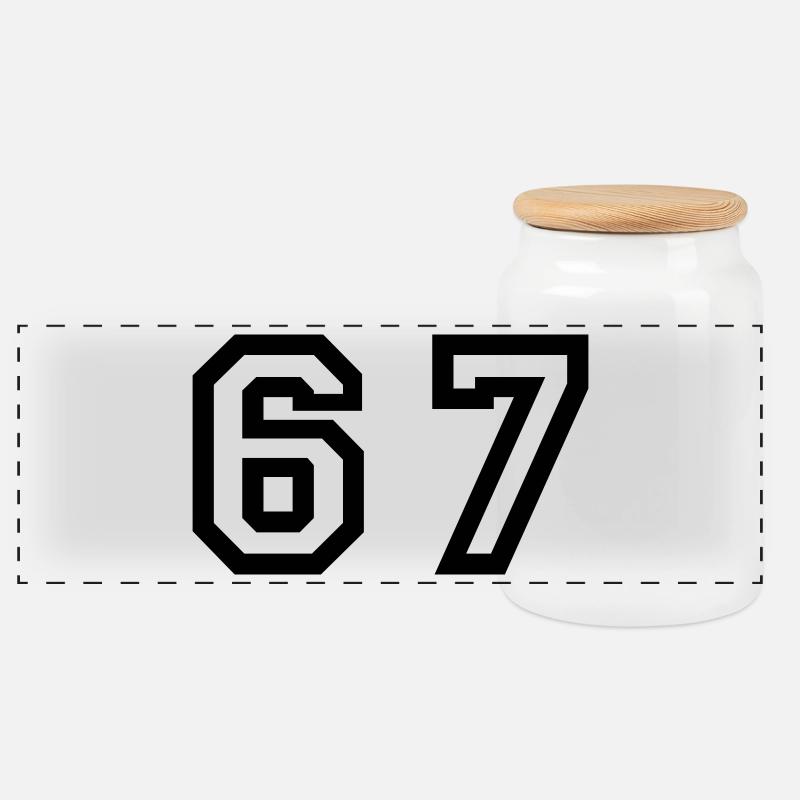 Number - 67 - Sixty Seven - Panorama Keksdose mit Holzdeckel - Weiß
