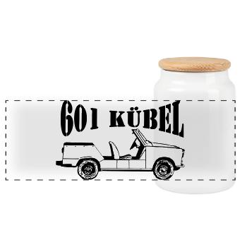  601 Kübel , NVA Kult , DDR Kult (25) - Panorama Keksdose mit Holzdeckel - Weiß - Vorne