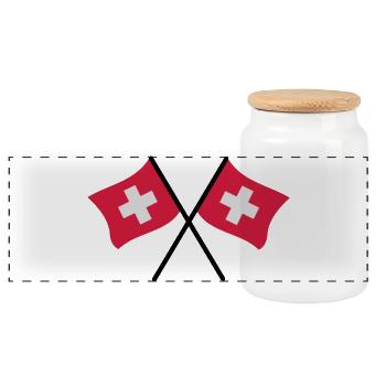 Swiss Flag - Panoramic Cookie Jar with Wooden Lid - white - Front