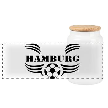 Hamburg , Tradition , Fußball Hamburg (25) - Panorama Keksdose mit Holzdeckel - Weiß - Vorne