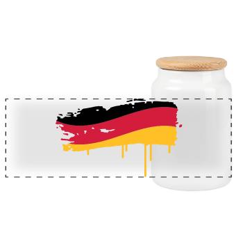gepinselte Deutschland Fahne - Panorama Keksdose mit Holzdeckel - Weiß - Vorne