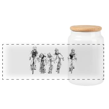 Cycling - Panoramic Cookie Jar with Wooden Lid - white - Front