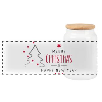 Noël - Boîte à biscuits avec couvercle en bois - blanc - Devant