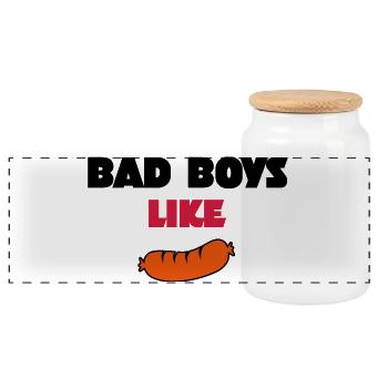 sausage - Panoramic Cookie Jar with Wooden Lid - white - Front