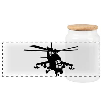 Helicopter Mi-24 - Panoramic Cookie Jar with Wooden Lid - white - Front