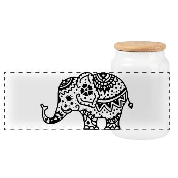 Éléphant indien décoré - Boîte à biscuits avec couvercle en bois - blanc - Devant