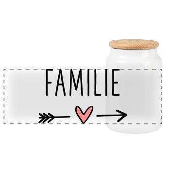 Familie Herz Pfeil Liebe Amor Zusammenhalt - Panorama Keksdose mit Holzdeckel - Weiß - Vorne