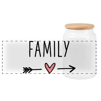 Family heart arrow love cupid cohesion - Panoramic Cookie Jar with Wooden Lid - white - Front