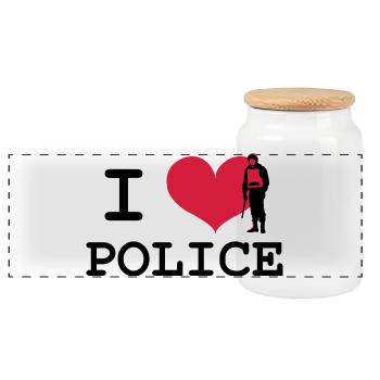 I Love Police - Panorama Keksdose mit Holzdeckel - Weiß - Vorne