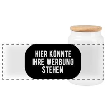 Hier könnte ihre Werbung stehen - Panorama Keksdose mit Holzdeckel - Weiß - Vorne