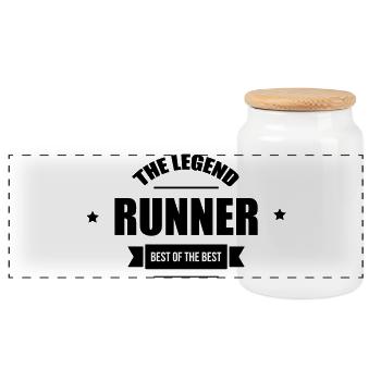Running / Jogging / Run / Trail / Sport - Panoramic Cookie Jar with Wooden Lid - white - Front
