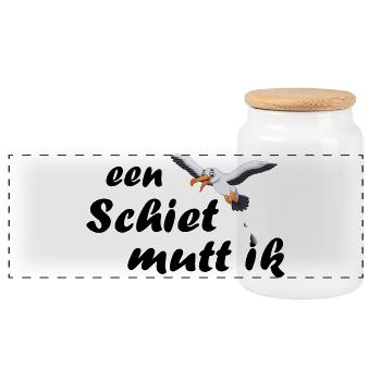 een Schiet mutt ik - plattdeutsch Spruch - Panorama Keksdose mit Holzdeckel - Weiß - Vorne