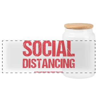 Distanciation sociale - Boîte à biscuits avec couvercle en bois - blanc - Devant