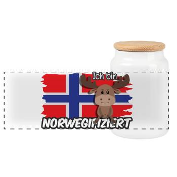 Ich bin Norwegifiziert Spruch Flagge Elch - Panorama Keksdose mit Holzdeckel - Weiß - Vorne