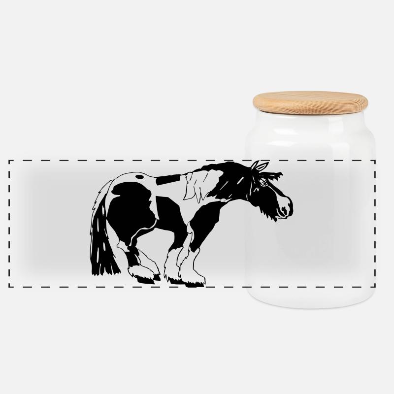 witziger Tinker , Tinker Schecke, Tinker reiten - Panorama Keksdose mit Holzdeckel - Weiß