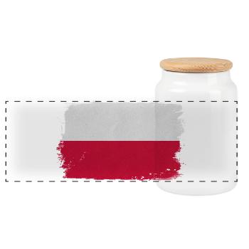 Polish Flag Brush Style - Panoramic Cookie Jar with Wooden Lid - white - Front