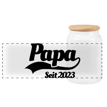 Papa seit 2023 Vater Lustige Geburtsanzeige Baby - Panorama Keksdose mit Holzdeckel - Weiß - Vorne