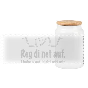 Reg di net auf, i hobs a net leicht mit mir! - Panorama Keksdose mit Holzdeckel - Weiß - Vorne