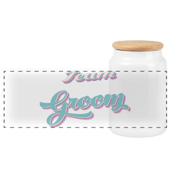groom team - Panoramic Cookie Jar with Wooden Lid - white - Front