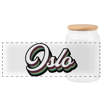 Oslo City - Modern Typography Motif - Panoramic Cookie Jar with Wooden Lid - white - Front